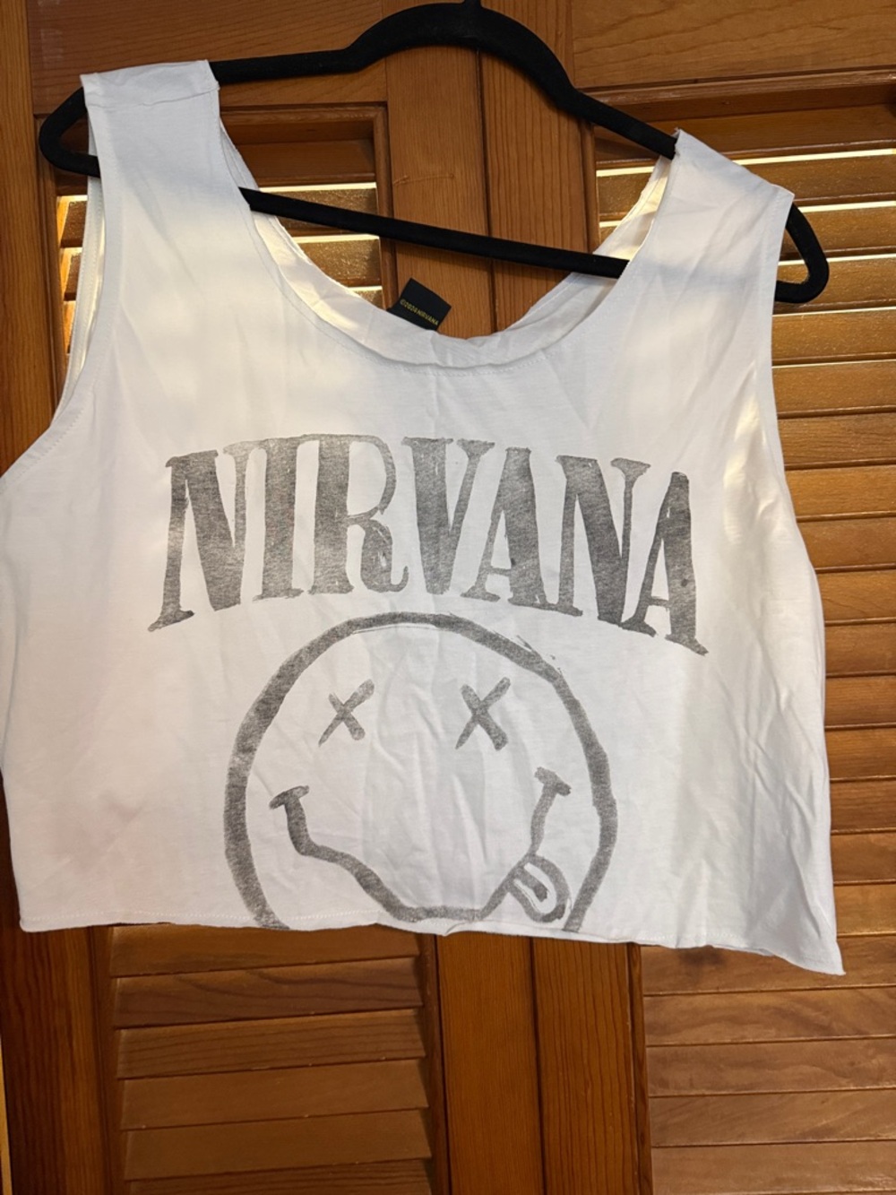 NIRVANA White Graphic Crop Tank with Gray Logo